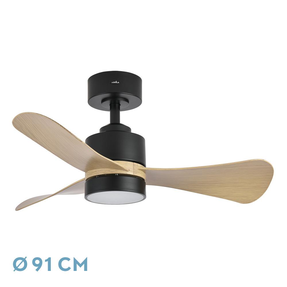 ventilador Dc Zepelin 18w 1900lm Negro/madera Clara  3aspas 91d 3000-4000-6500K Remoto,memoria Y Temporizador