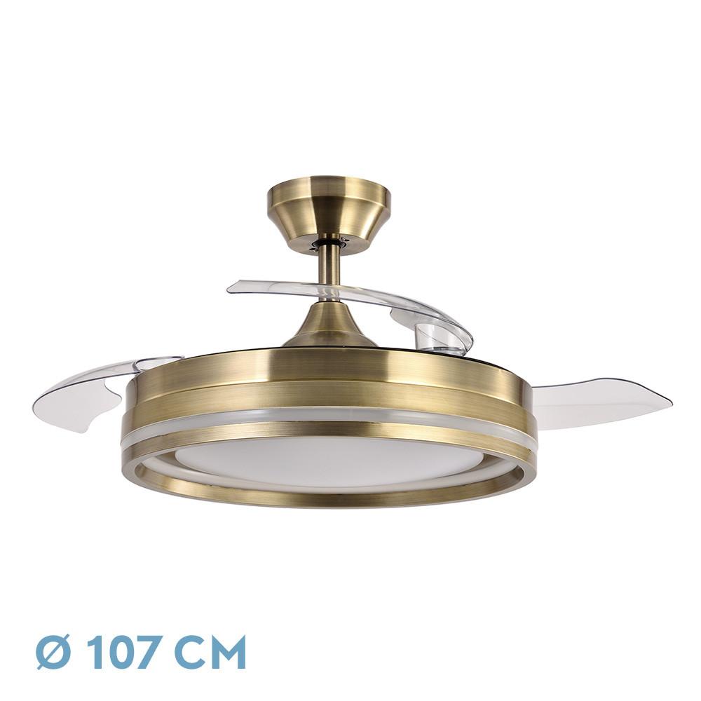 ventilador Dc Cerrato Cuero 72w 3aspas Desplegables 107d 7200lm 6vel 3000k,4500k,6000k, Remoto+temporizador+memoria