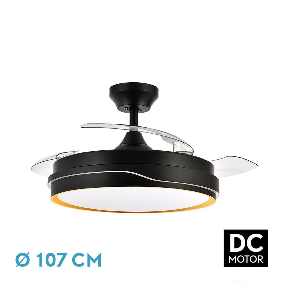 ventilador Dc Tempano Negro/oro 72w 3aspas 107d 7200lm 6vel 3000k,4500k,6000k, Remoto+temporizador+memoria
