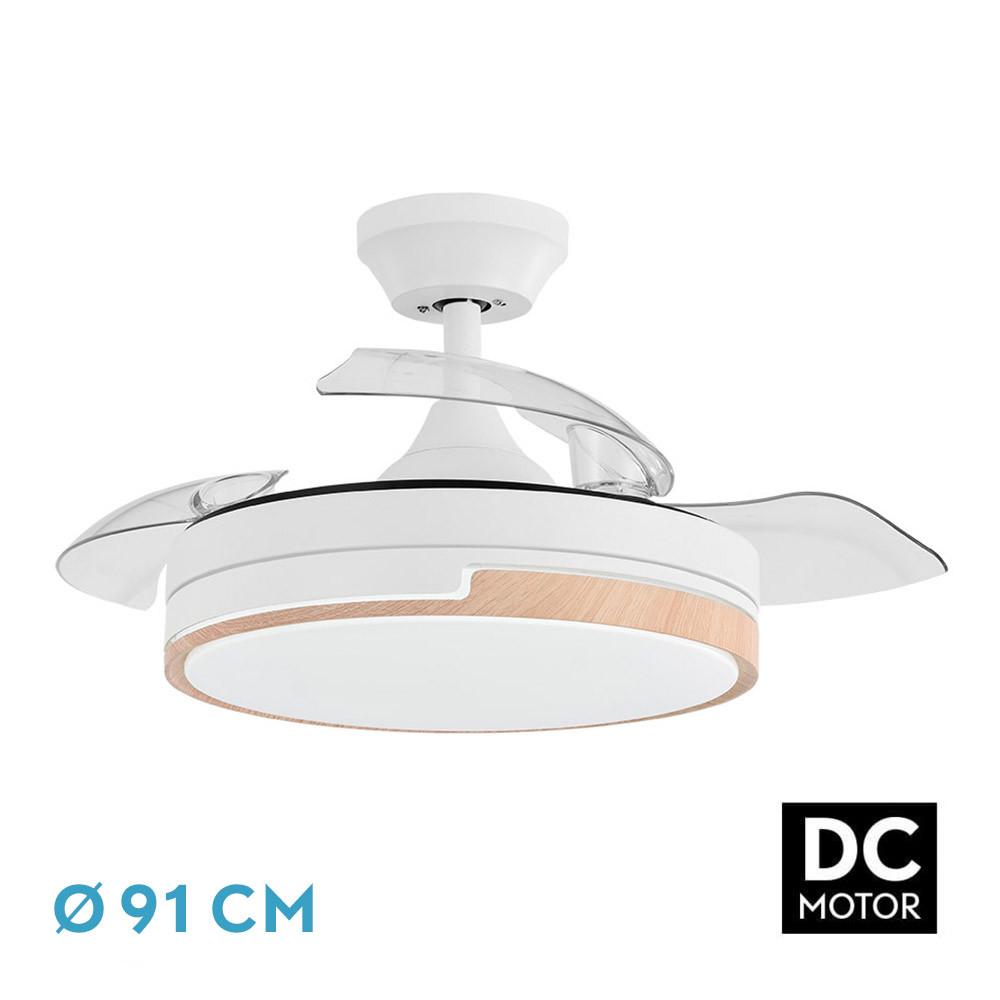 ventilador Dc 48w Olimpia Blanco/haya 3aspas 91d 4800lm 6vel 3000k,4500k,6000k, Remoto+temporizador+memoria