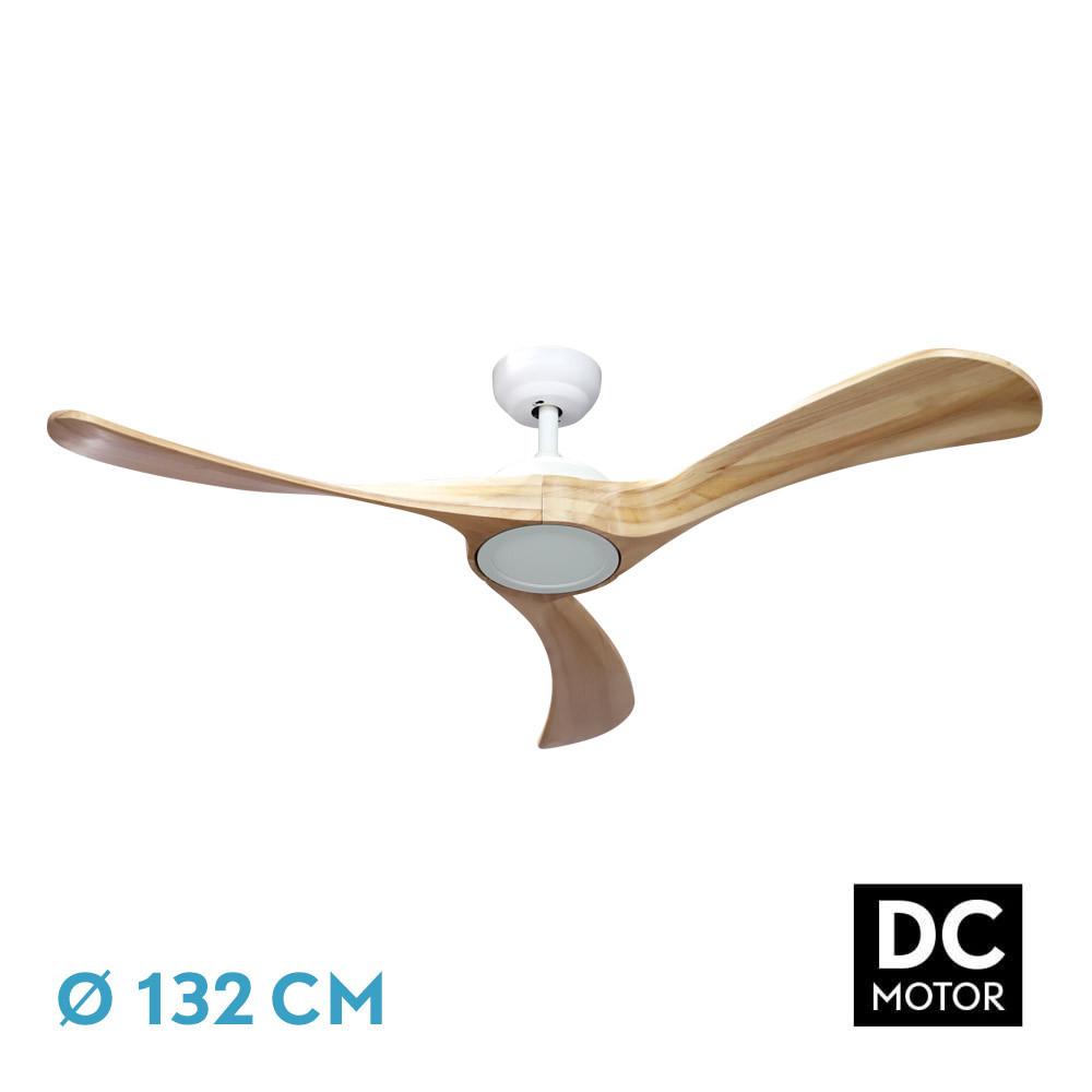 ventilador Dc Castelo 18w Blanco/haya 3aspas 132d Regulable Intensidad 2250lm 3000k,4000k,6000k Remoto+temporizador+memoria