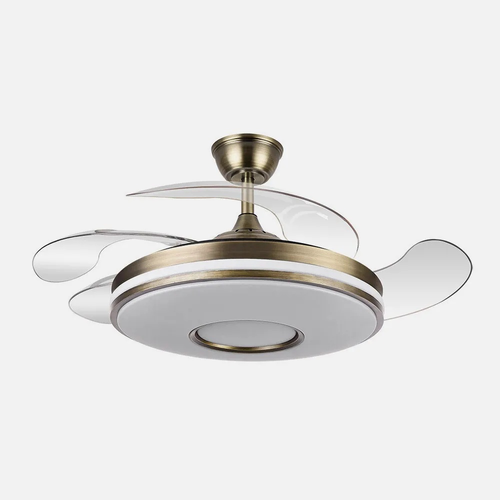 ventilador de techo 59w, 6980lm, 4 aspas desplegables, control remoto, regulación de intensidad, memorias y temporizador, ideal para climatización.