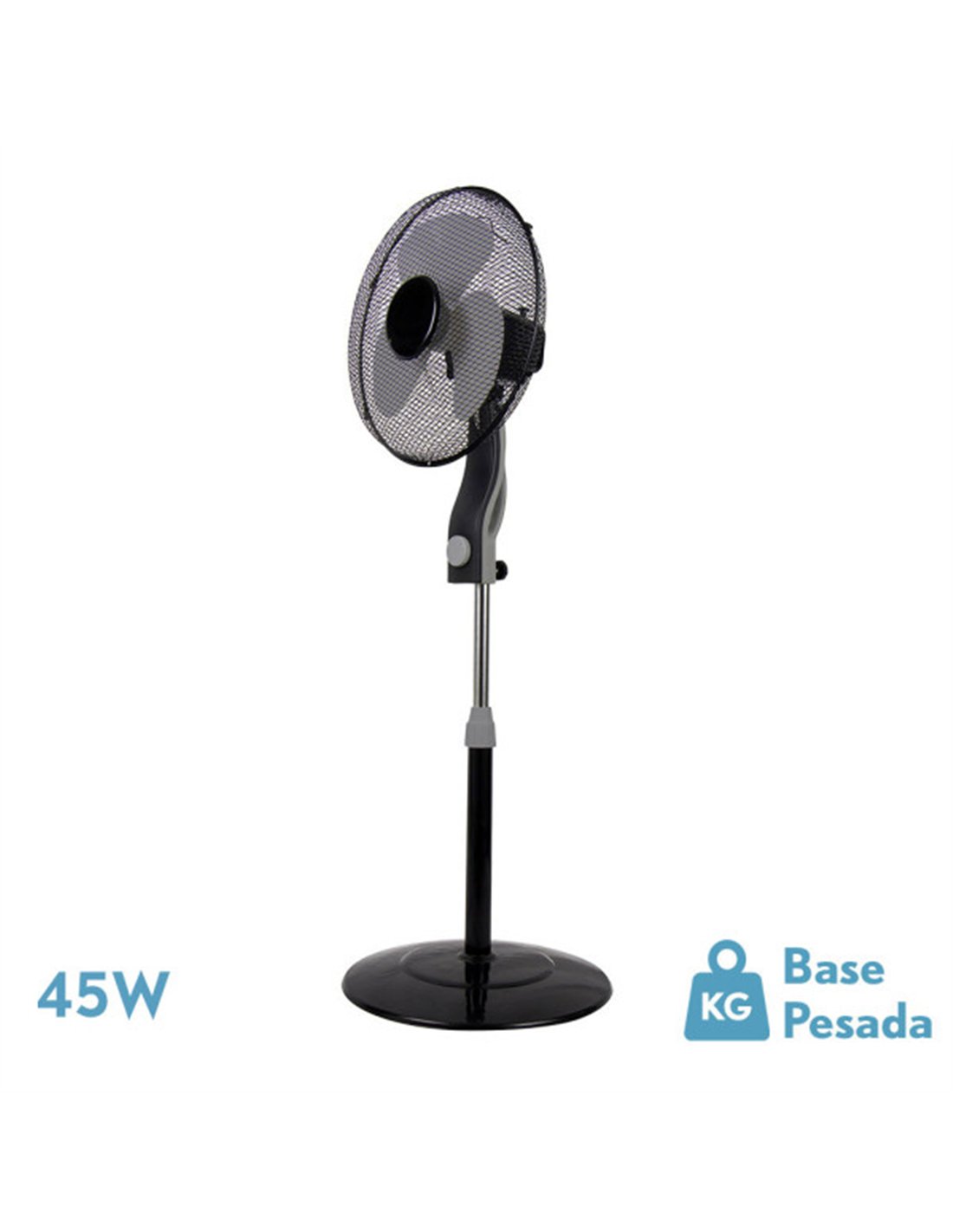 ventilador de pie 3 velocidades 45w, 3 aspas, orientable, fijo y rotatorio, ideal para refrescar espacios cerrados.