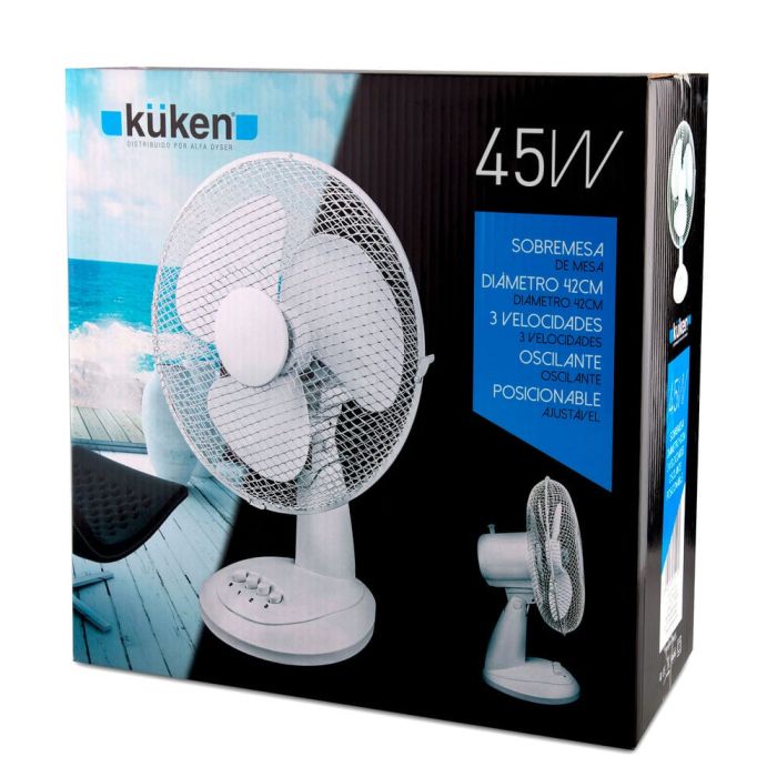 ventilador sobremesa 45w con diseño compacto, varias velocidades y oscilante, ideal para refrescar espacios reducidos y mejorar la circulación de aire.