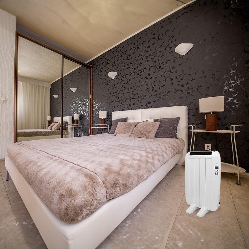 emisor térmico 600w en aluminio blanco, con lcd y temporizador, mural/portable, 58,5x44x5,5 cm, ideal para calefacción eficiente y ahorro energético.