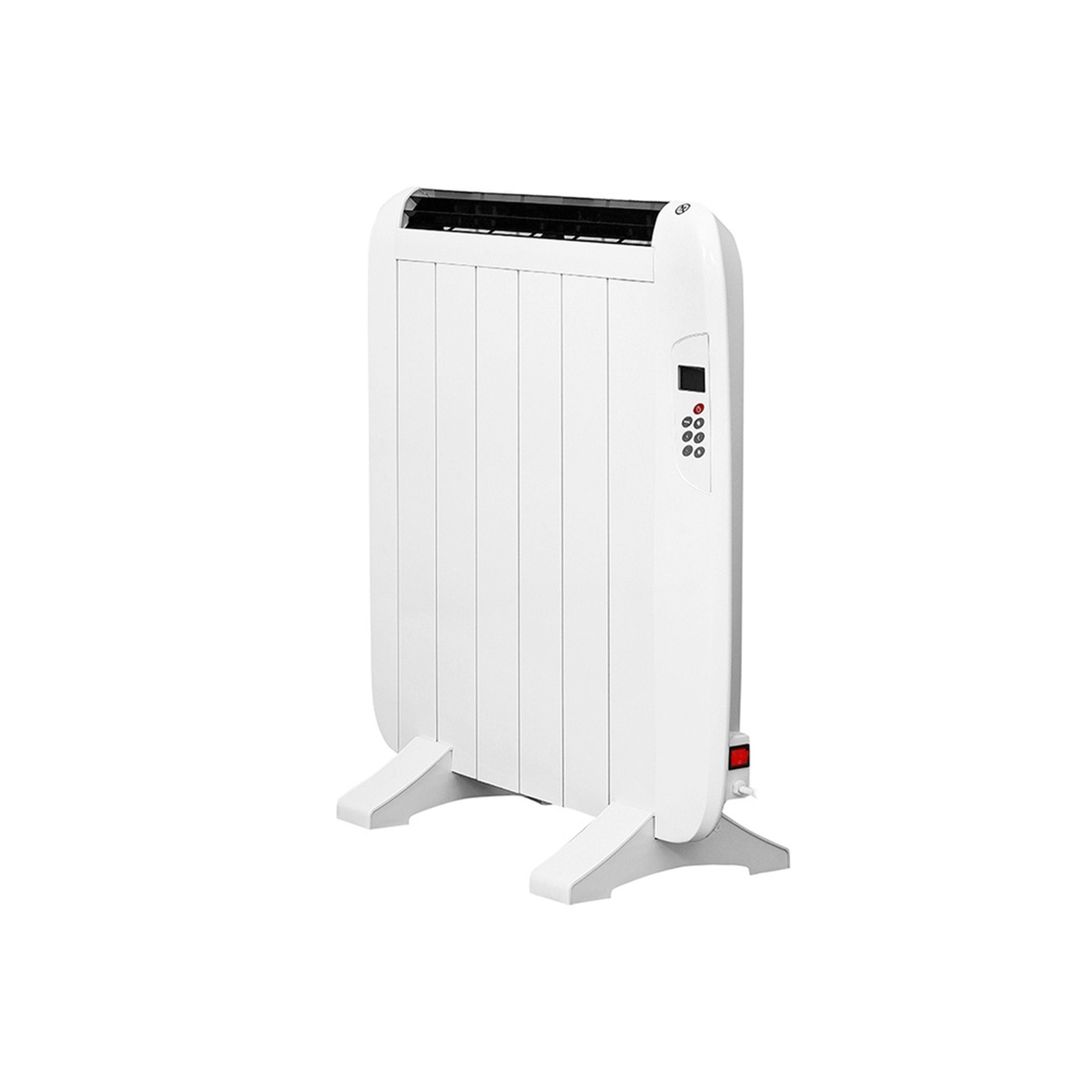 emisor térmico de 900w en aluminio blanco, remoto, con lcd y temporizador, mural y portátil, ideal para calefacción eficiente en casa.