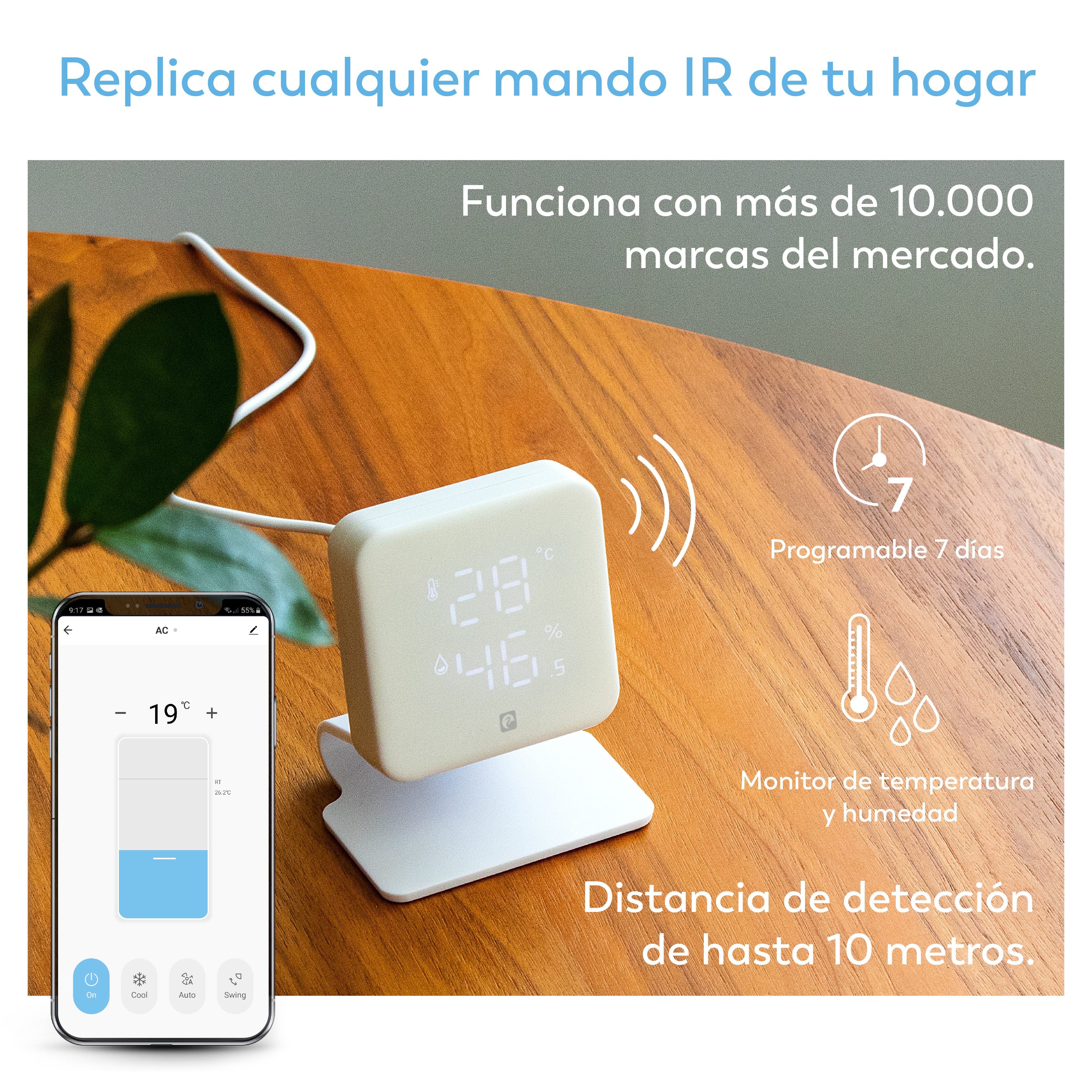 controlador ir ac con tecnología avanzada, compatible con sistemas de climatización, ideal para regulación y control de temperatura.