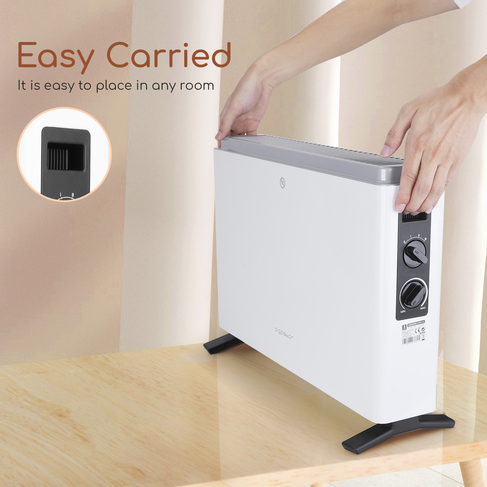 calentador de convección 1700-2000w, diseño eficiente, múltiples configuraciones de temperatura, ideal para calentar espacios reducidos y mejorar el confort.